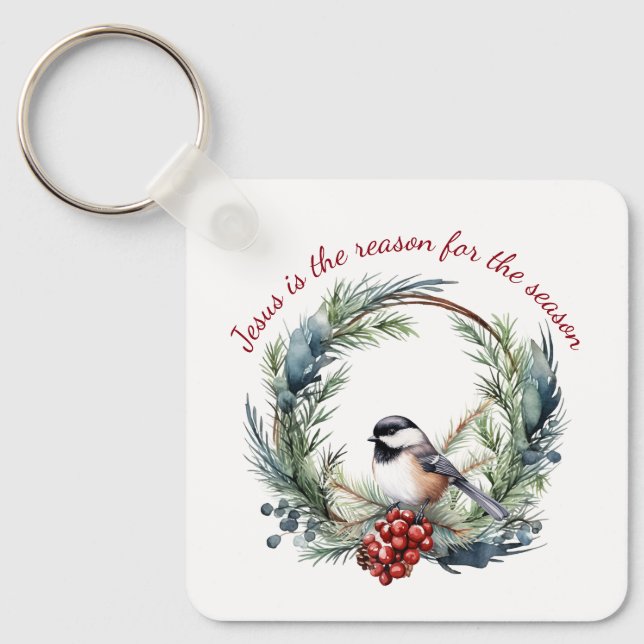 JESUS IS THE REASON FOR SEASON Christmas quote Keychain (Front)