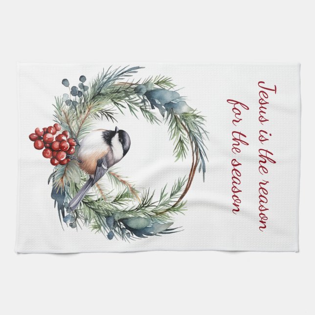 JESUS IS THE REASON FOR SEASON Christmas quote Kitchen Towel (Horizontal)
