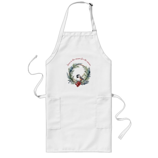 JESUS IS THE REASON FOR SEASON Christmas quote Long Apron (Front)