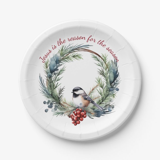 JESUS IS THE REASON FOR SEASON Christmas quote Paper Plates (Front)