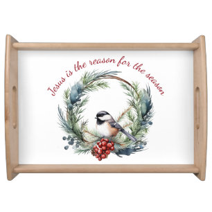 JESUS IS THE REASON FOR SEASON Christmas quote Serving Tray