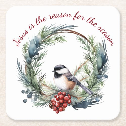 JESUS IS THE REASON FOR SEASON Christmas quote Square Paper Coaster