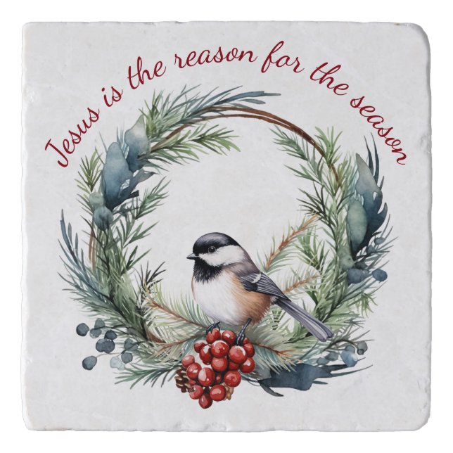 JESUS IS THE REASON FOR SEASON Christmas quote Trivet (Front)
