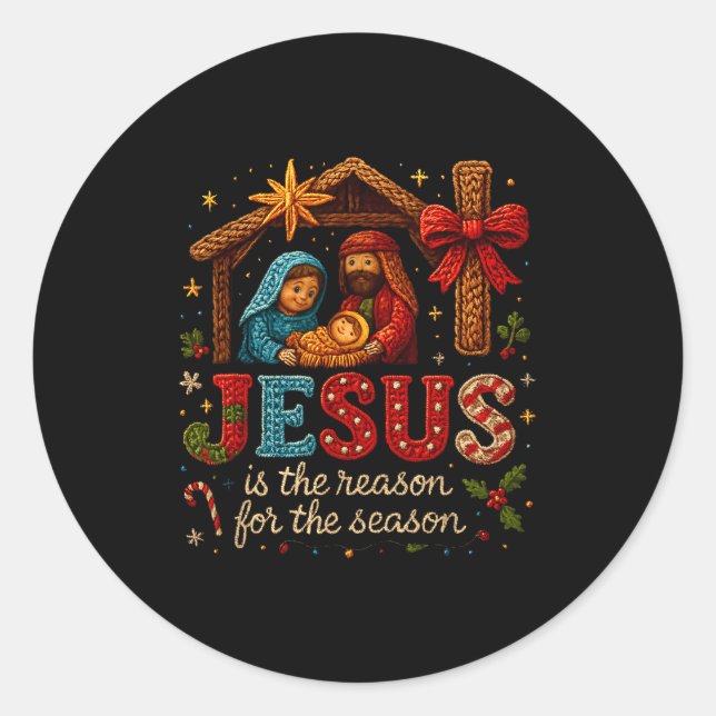 Jesus Is The Reason For Season Yarn Crochet Art De Classic Round Sticker (Front)