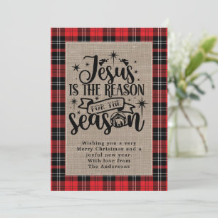 Jesus is the Reason for the Season Buffalo Plaid Holiday Card