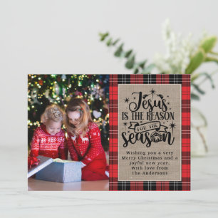 Jesus is the Reason for the Season Buffalo Plaid Holiday Card