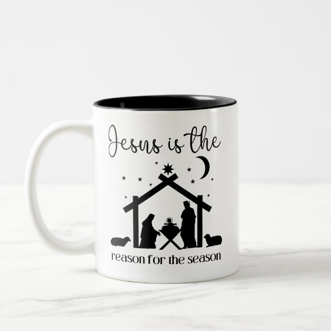 Jesus is the reason for the season Christmas Jesus Two-Tone Coffee Mug (Left)