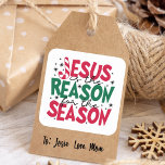 Jesus Is The Reason For The Season Christmas Square Sticker<br><div class="desc">Introducing our delightful Christmas sticker that perfectly captures the essence of the festive season. Designed with the words Jesus Is The Reason For The Season in charming typography, this sticker embodies the Christian faith and the true meaning behind Christmas. Featuring a vibrant color palette of red, green, and black, it...</div>