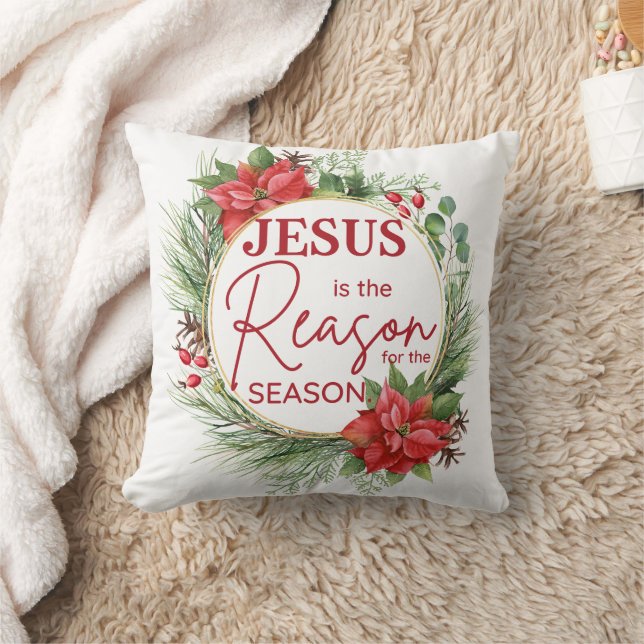 Jesus is the Reason for the Season Christmas Throw Pillow (Blanket)