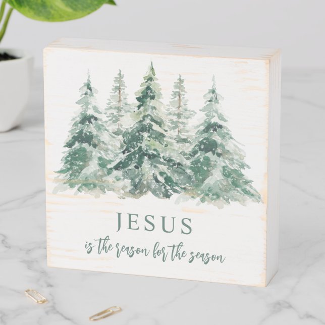 Jesus is the Reason for the Season Christmas Tree Wooden Box Sign (In Situ Horizontal)