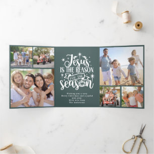 Jesus is the Reason for the Season Photo Tri-Fold Holiday Card