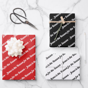 Jesus is the Reason for the Season Red Black Wrapping Paper Sheets