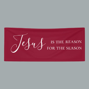 Jesus is the reason for the season Red Christmas Banner