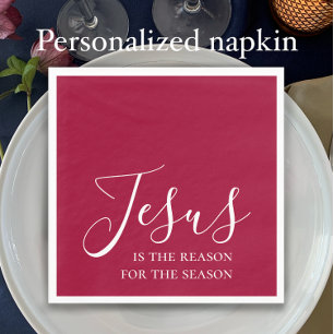 Jesus is the reason for the season Red Christmas Napkins