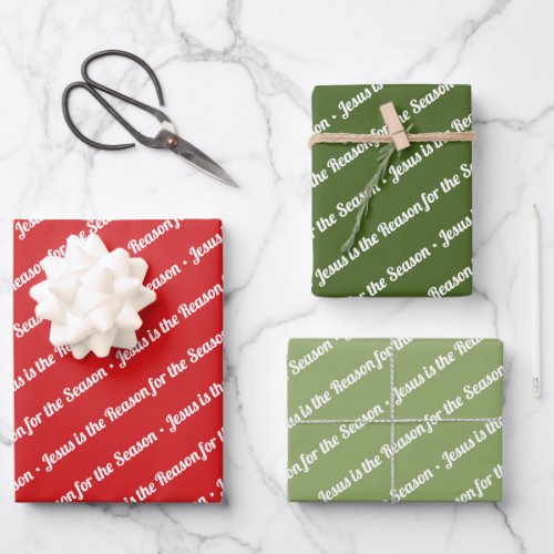 Jesus is the Reason for the Season Red Green Wrapping Paper Sheets