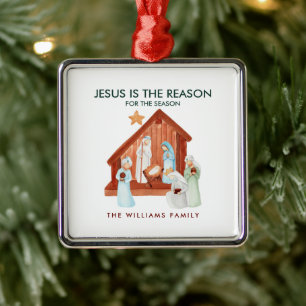 Jesus is the Reason for the Season Watercolor Metal Ornament