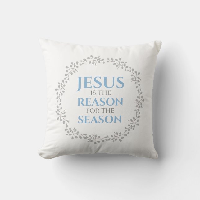 Jesus is the Reason for the Season Wreath Throw Pillow (Front)