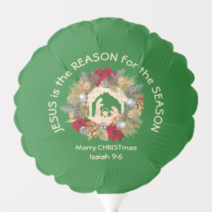 JESUS IS THE REASON Green Christmas Balloon