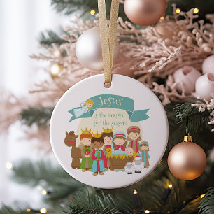 "Jesus is the reason" Nativity Scene Ceramic Ornament
