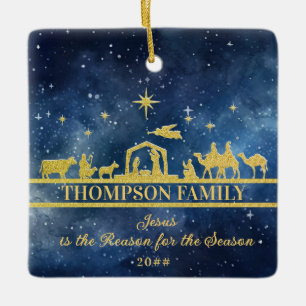 "Jesus is the Reason" Nativity Scene Family Photo Ceramic Ornament