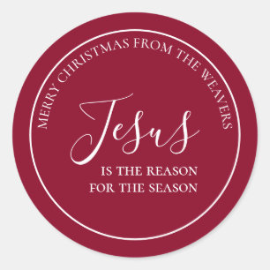 Jesus is the reason   Personalized Red Christmas Classic Round Sticker