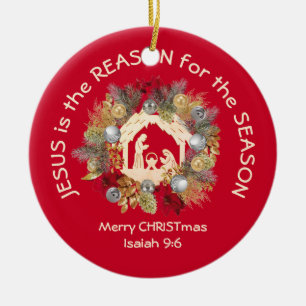JESUS IS THE REASON Red Christmas Ceramic Ornament