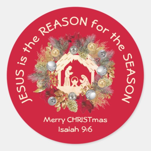 JESUS IS THE REASON Red Christmas Classic Round Sticker