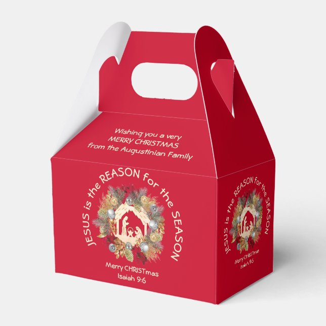 JESUS IS THE REASON Red Christmas Favor Box (Front Side)