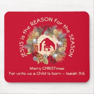 JESUS IS THE REASON Red Christmas Mouse Pad