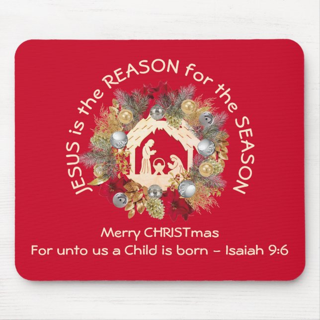 JESUS IS THE REASON Red Christmas Mouse Pad (Front)