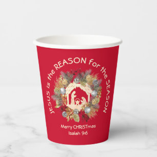 JESUS IS THE REASON Red Christmas Nativity Paper Cups