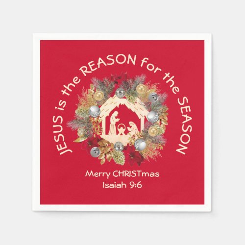 JESUS IS THE REASON Red Christmas Paper Napkins