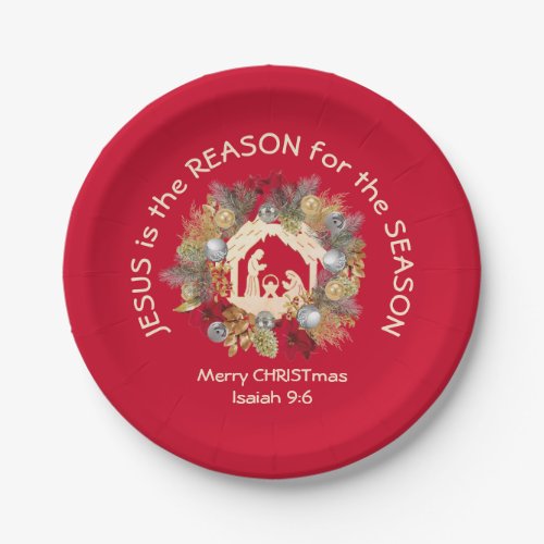 JESUS IS THE REASON Red Christmas Paper Plates