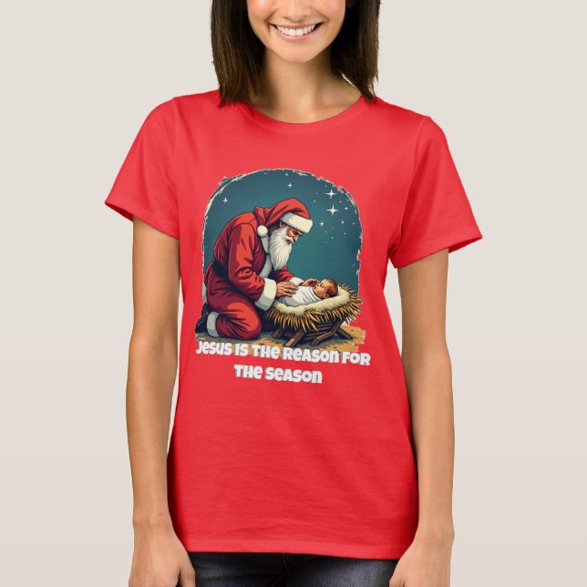 Jesus Is the Reason Santa Christmas T-Shirt (Front)