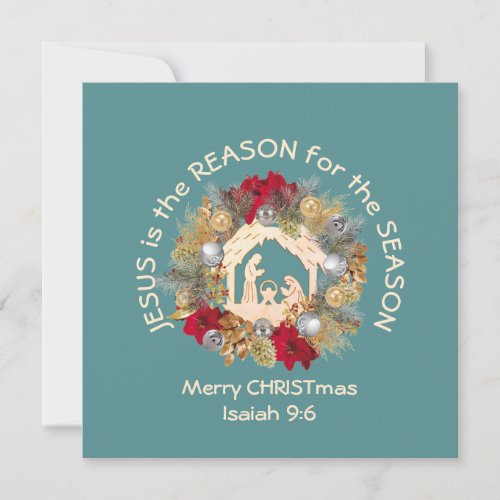 JESUS IS THE REASON Teal Merry Christmas Holiday Card