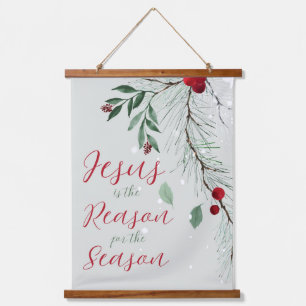 Jesus is the Reason Watercolor Christmas Winter Hanging Tapestry