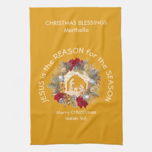 JESUS IS THE REASON Yellow Custom Christmas Kitchen Towel