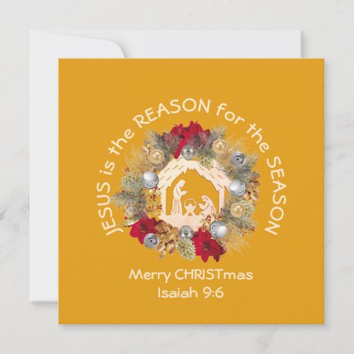 JESUS IS THE REASON Yellow Merry Christmas Holiday Card