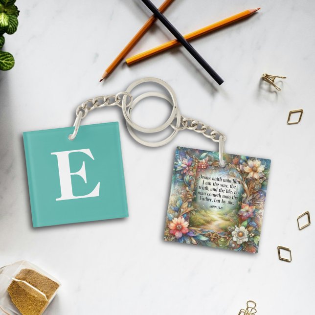 Jesus Is the Way Inspirational Christian Monogram  Keychain (Creator Uploaded)