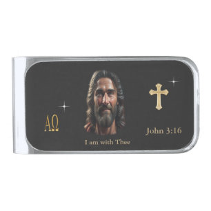 Jesus is with thee silver finish money clip