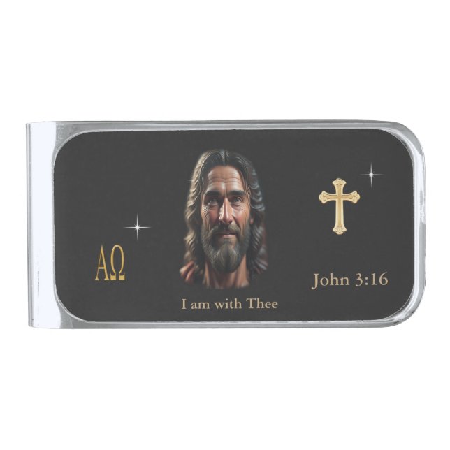 Jesus is with thee silver finish money clip (Front)