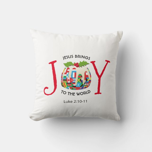 JESUS JOY TO THE WORLD Christian Christmas Throw Pillow (Front)
