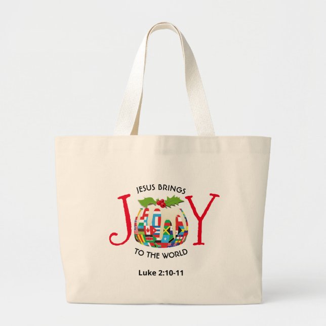 Jesus | JOY TO THE WORLD Flags | Christmas Large Tote Bag (Front)