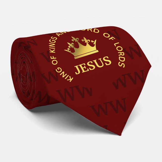 JESUS King of kings Burgundy Monogram Neck Tie (Rolled)