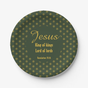 JESUS KING OF KINGS Christmas Christian Green Gold Paper Plates