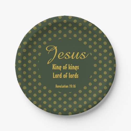 JESUS KING OF KINGS Christmas Christian Green Gold Paper Plates