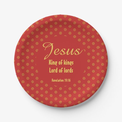 JESUS KING OF KINGS Christmas Christian Red Gold Paper Plates