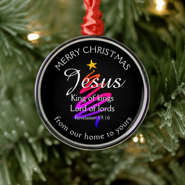 JESUS KING OF KINGS Custom Black | CHRISTMAS Metal Ornament (Tree)