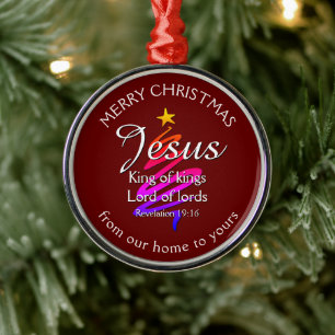 JESUS KING OF KINGS Custom Burgundy CHRISTMAS Metal Ornament
