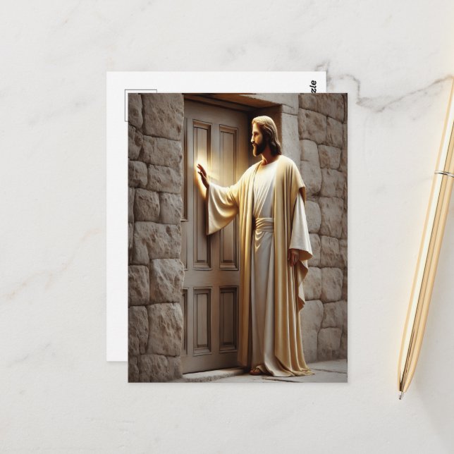 Jesus Knocking at Sunrise Door Postcard (Front/Back In Situ)